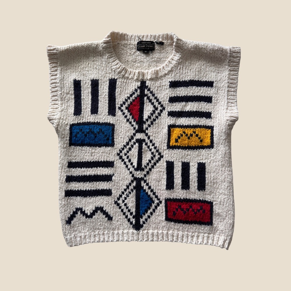 Vintage Jeanne Pierre Petites Geometric Knit Sweater Vest 80s